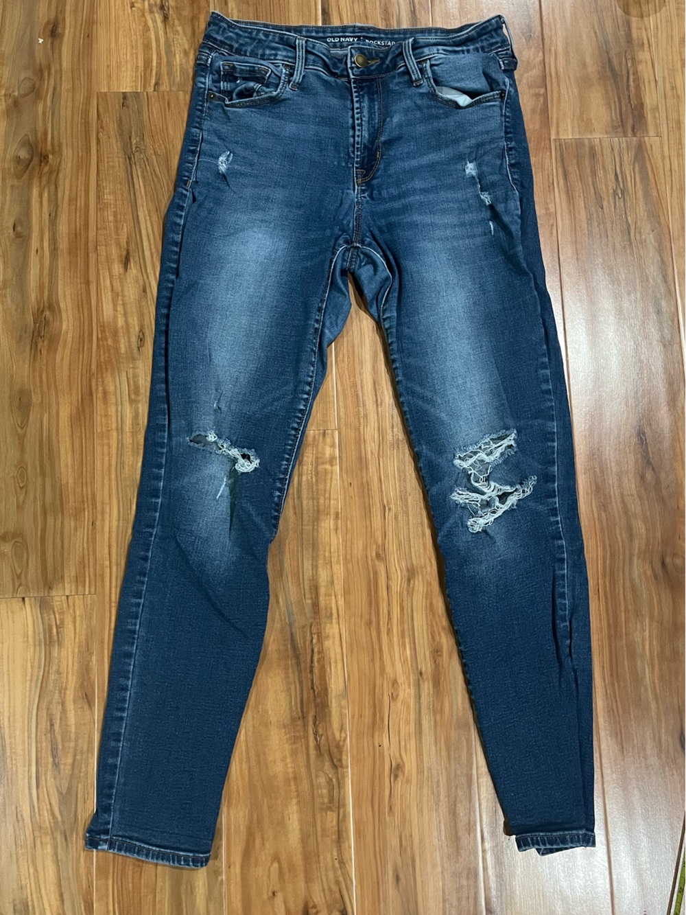 Old Navy Rockstar Mid-rise Dark Blue Distressed Women’s Jeans 8